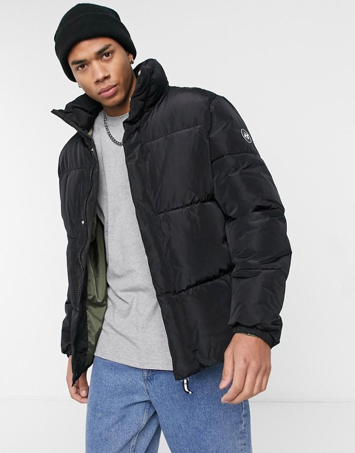 Pull & Bear Padded Longline Puffer Jacket In Black