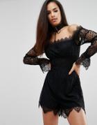 Kendall + Kylie Off-shoulder Lace Romper - Black
