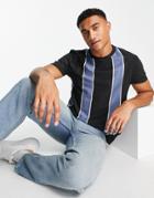 Asos Design Vertical Stripe T-shirt In Black & Blue