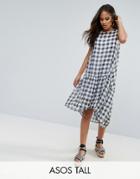 Asos Tall Gingham Trapeze Smock Dress With Dipped Hem - Multi