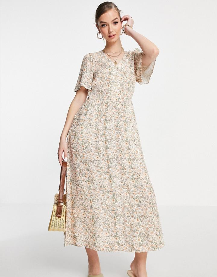 & Other Stories Ecovero Disty Floral Print Button Midi Dress In Multi