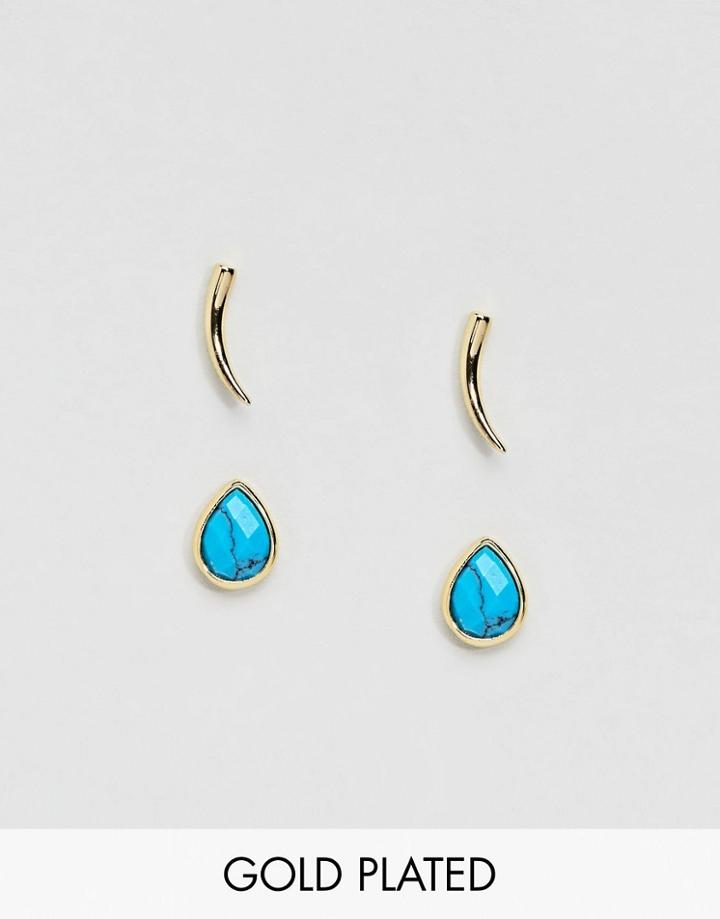 Orelia Gold & Blue Stud Earrings Pack - Blue
