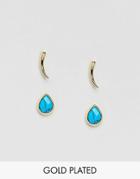 Orelia Gold & Blue Stud Earrings Pack - Blue