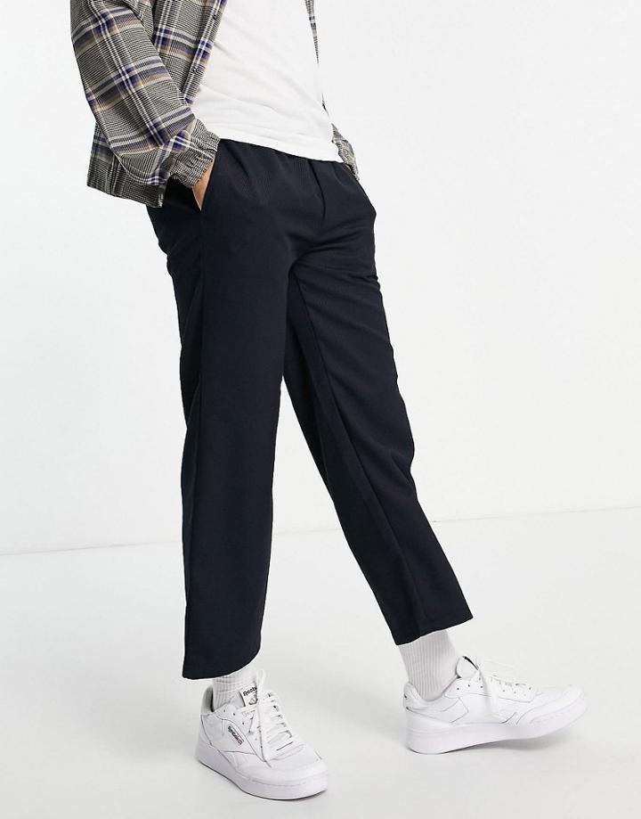 Topman Wide Leg Crop Twill Pants In Navy