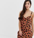 Asos Design Petite High Shine Satin Mini Dress In Abstract Animal Spot - Multi