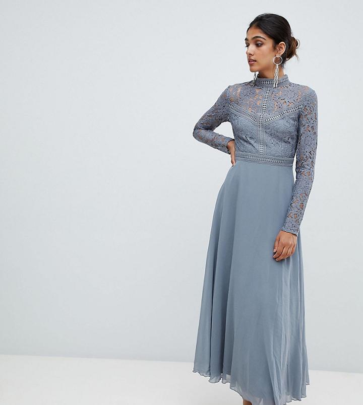 Little Mistress Tall Lace Top Full Midi Prom Dress-gray