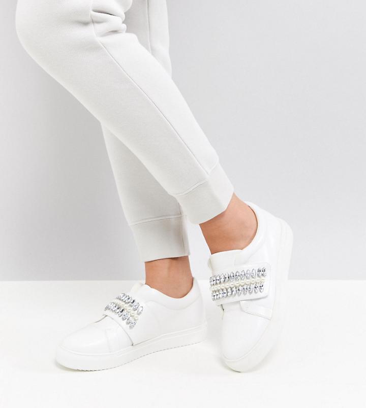 Asos Darla Wide Fit Embellished Sneakers - White