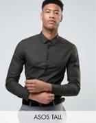 Asos Tall Skinny Shirt In Khaki Tonic - Green