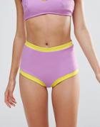 Lolli High Waist Bikini Bottoms With Contrast Trim - Purple