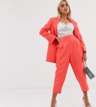 Asos Design Petite Exaggerated 80s Tapered Suit Pants In Coral-orange