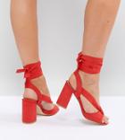 Truffle Collection Wide Fit Tie Up Block Heel Sandal - Red