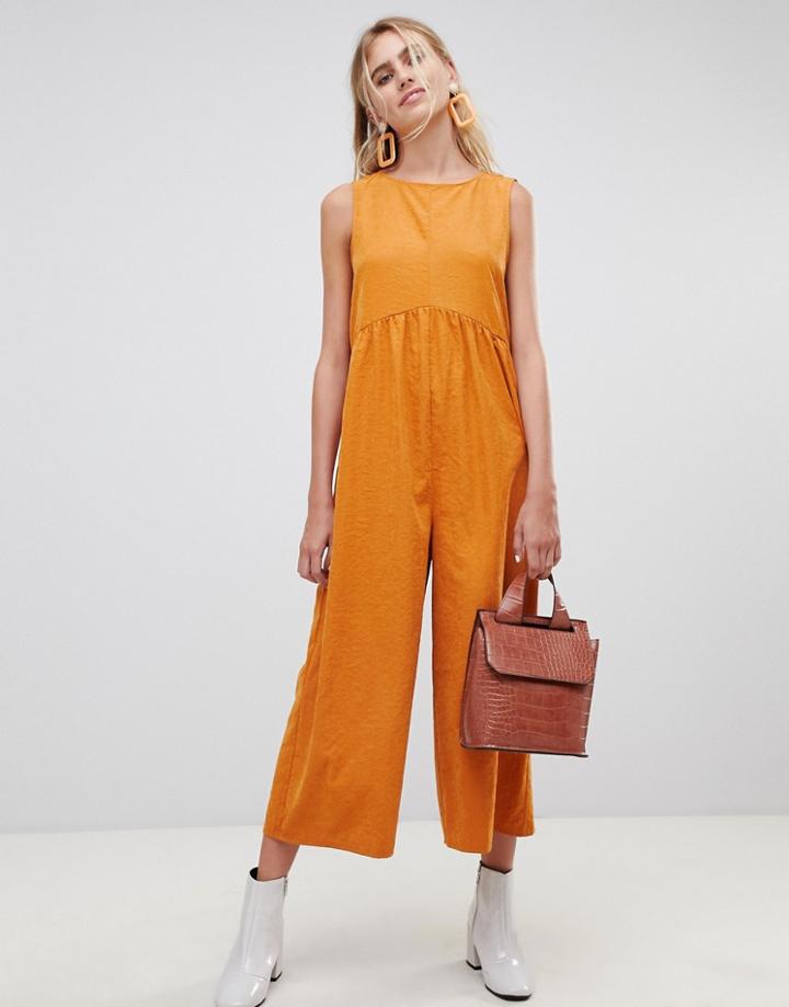 Asos Design Minimal Jumpsuit With Ruching Detail - Orange
