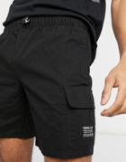 Asos Design Cargo Shorts In Black With Print