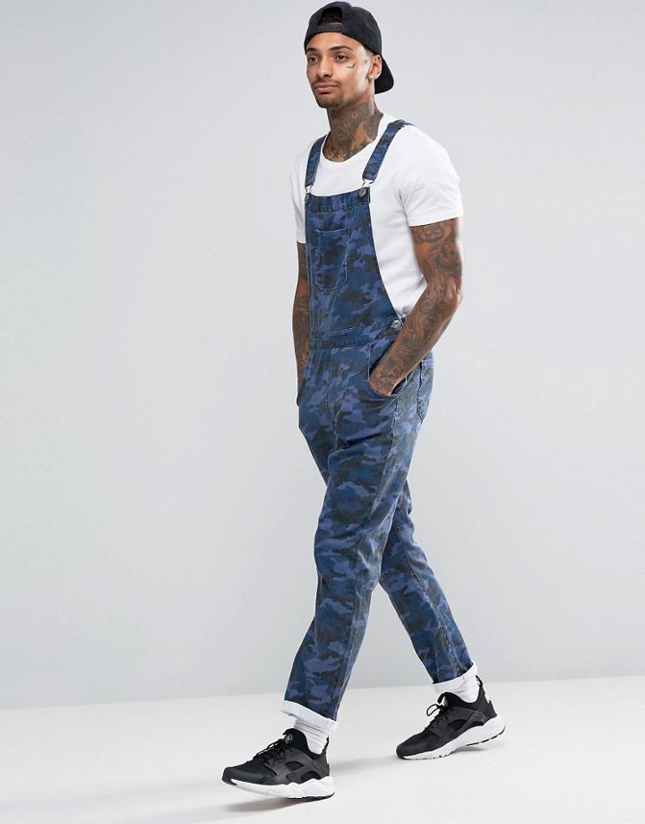 Liquor & Poker Camo Skinny Overalls - Navy