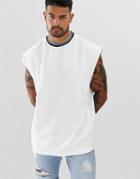 Asos Design Oversized Sleeveless T-shirt With Tipping In White Heavyweight Textured Jersey - White
