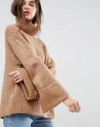Asos Sweater In Oversized With Deep Cuffs - Stone