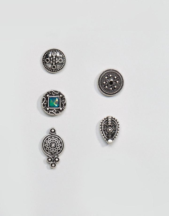 Asos Pack Of 5 Etched Disc Earrings - Silver