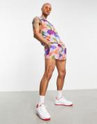 Asos Design Set Swim Shorts In Pineapple Print Short Length-multi