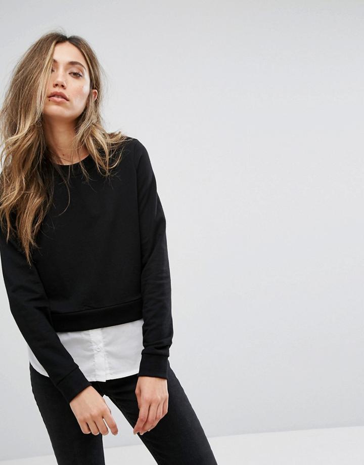 Noisy May New Kuni Layered Shirt Sweater - Black