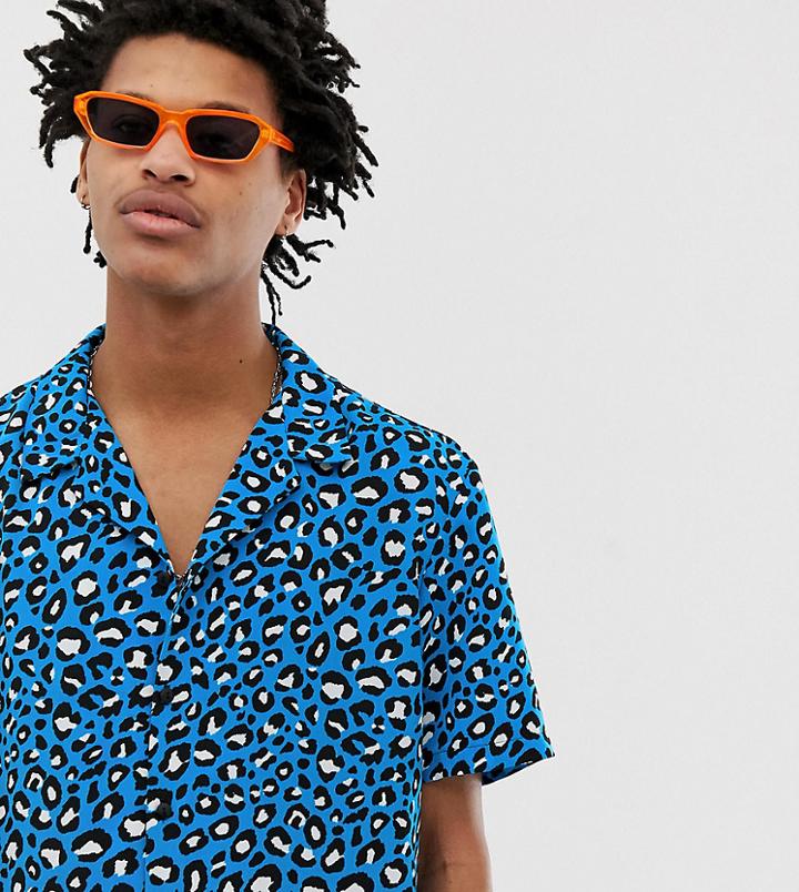 Milk It Vintage Revere Shirt In Blue Leopard Print Reg Fit Two-piece - Blue