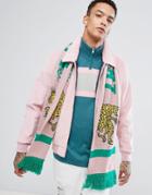 Asos Knitted Scarf In Pink With Leopard Design - Pink
