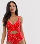 Figleaves Exclusive Sorrento Spot Cut Out Swimsuit In Red - Red