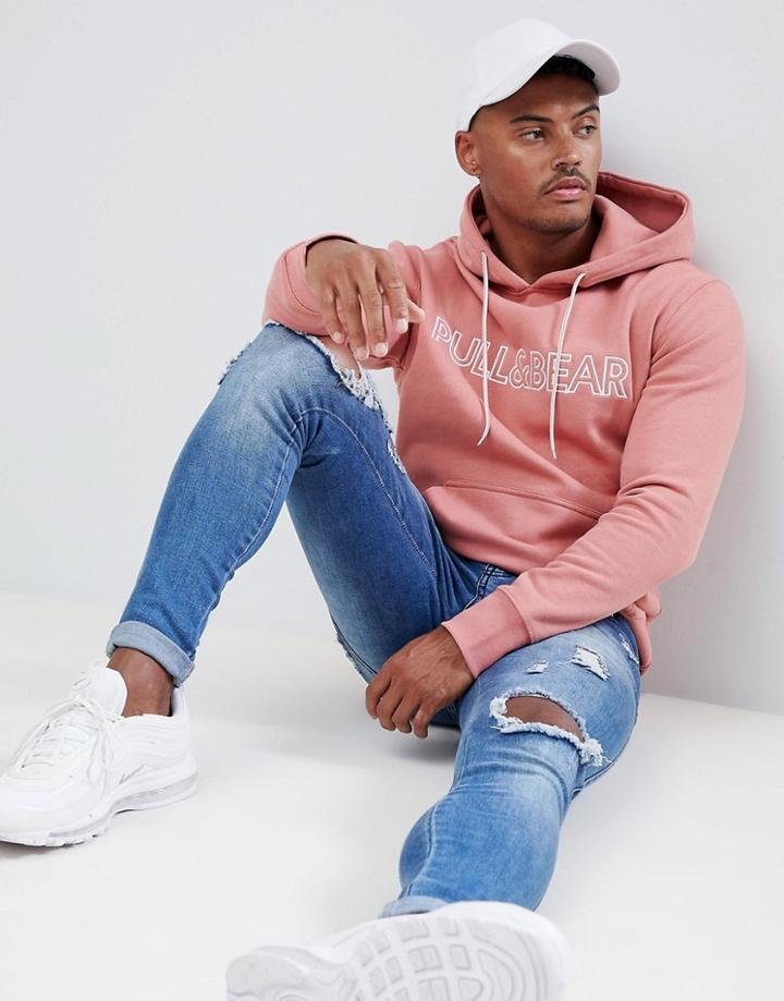 Pull & Bear Hoodie In Pink With Logo - Pink