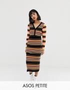 Asos Design Petite Two-piece Skinny Rib Midi Skirt In Stripe - Multi