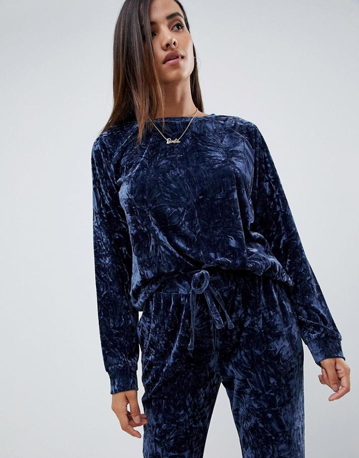 Asos Design Lounge Crushed Velvet Sweat - Navy