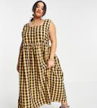 Collusion Plus Seersucker Gingham Midi Length Pinafore Sundress In Orange & Black-multi