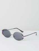 Asos Oval Embellished Sunglasses - Black