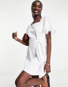 River Island Eyelet Square Neck Tee Mini Dress In White