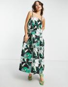 Asos Edition Tiered Cami Midi Dress In Abstract Floral Jacquard-multi