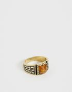 Asos Design Vintage Style Ring With Tiger Eye In Burnished Gold Tone - Gold