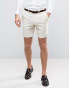Asos Wedding Super Skinny Suit Shorts In Stone Stretch Linen Cotton - Gray