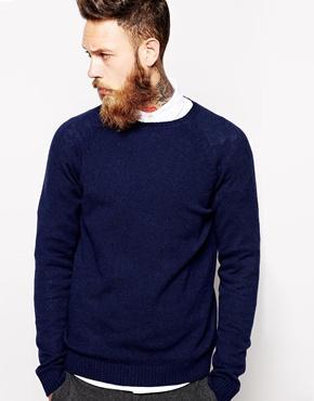 Asos Lambswool Rich Crew Neck Sweater - Navy
