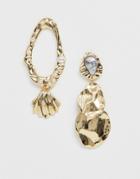 Asos Design Earrings In Asymmetric Abstract Shapes With Faux Freshwater Pearls In Gold - Gold