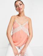 River Island Lacey Satin Cami In Coral-orange