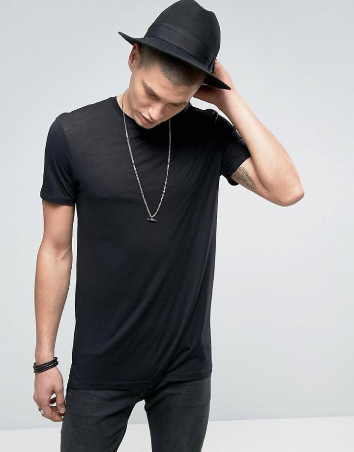 Allsaints Longline T-shirt With Step Back Hem - Black