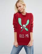 Daisy Street Holidays Kiss Me Misseltoe Sweater - Red