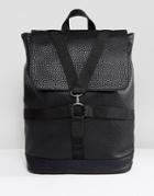 Asos Backpack In Black Faux Leather With Strap Detail - Black