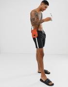 Asos Design Swim Shorts In Black With Side Tape Mid Length - Multi