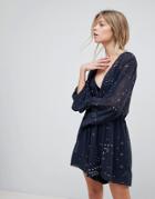 The Fifth Someone Sometime Flared Sleeve Romper - Blue