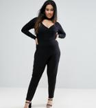 Asos Curve Long Sleeve Wrap Jumpsuit With Choker Detail - Black