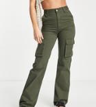 Dr Denim Tall Echo Sky High Wide Leg Cargo Pants In Khaki-green