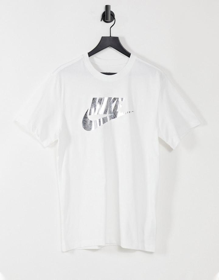 Nike Brand Mark Iridescent Logo T-shirt In White