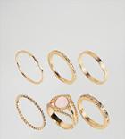 Asos Design Curve Exclusive Pack Of 6 Vintage Style Rings In Gold - Gold