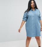 Asos Curve Denim Girlfriend Shirt Dress In Midwash Blue - Blue