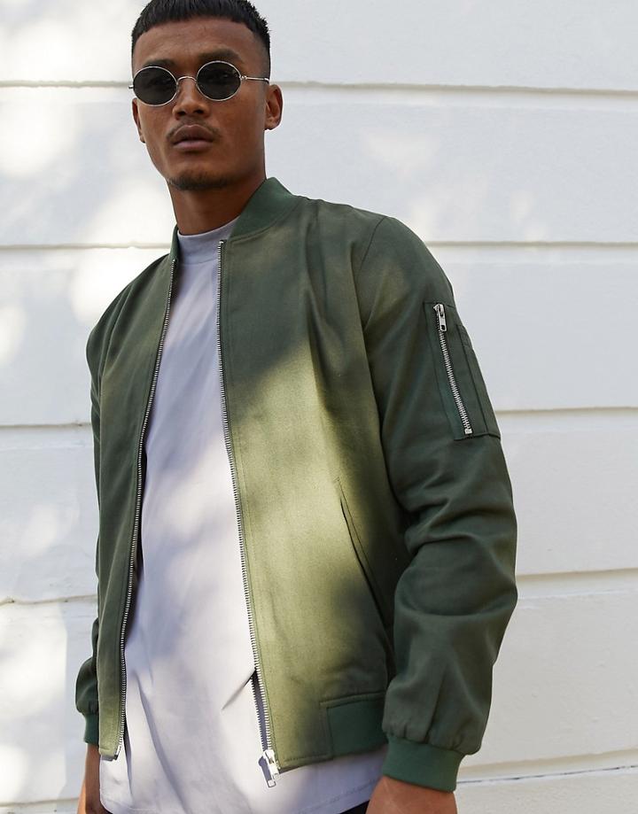 Asos Design Ma1 Bomber Jacket In Green