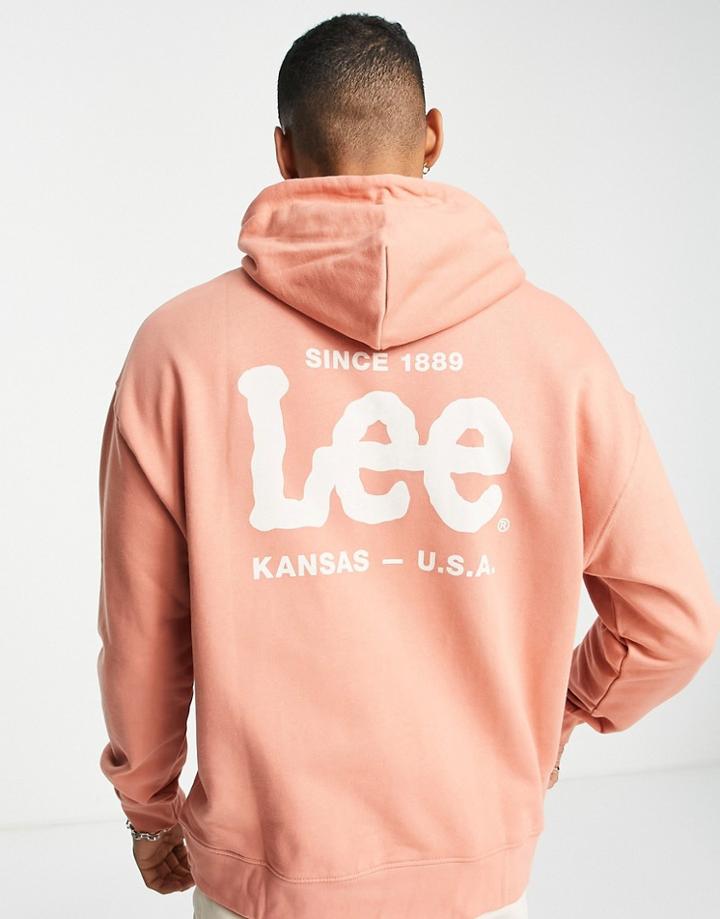 Lee Back Logo Loose Fit Hoodie In Washed Red